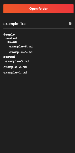 Screenshot of the sidebar of the demo application showing nested files
