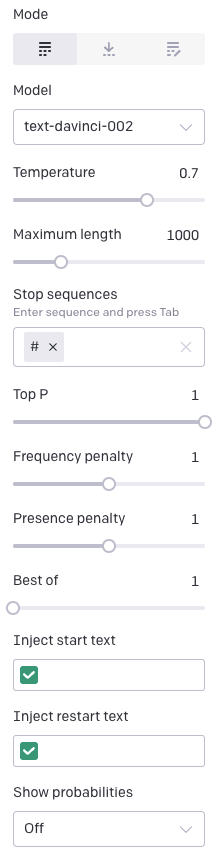 gpt-3 playground settings